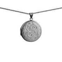 Silver 29mm round hand engraved flat Locket with a 1.3mm wide curb Chain 24 inches