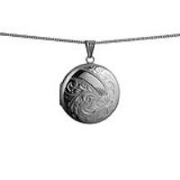 Silver 29mm round hand engraved Locket with a 1.3mm wide curb Chain