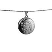 Silver 29mm round hand engraved Locket with a 1.3mm wide curb Chain 24 inches