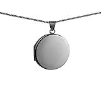 Silver 29mm round plain flat Locket with a 1.3mm wide curb Chain 18 inches