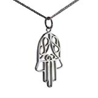 Silver 29x18mm Hand of Fatima Pendant with a 1.3mm wide curb Chain 24 inches
