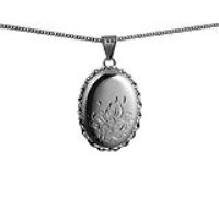 Silver 29x22mm oval half hand engraved flowers twisted wire edge Locket with a 1.3mm wide curb Chain 18 inches