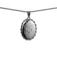 Silver 29x22mm oval hand engraved twisted wire edge Locket with a 1.3mm wide curb Chain 22 inches