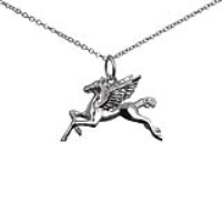 Silver 29x27mm solid Pegasus in Flight Pendant with a 1mm wide rolo Chain 22 inches