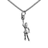 Silver 29x9mm Female Tennis Player with Racket and Ball Pendant with a 1.3mm wide curb Chain 18 inches