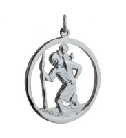Silver 30mm round cut out St Christopher Pendant