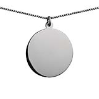 Silver 30mm round plain round Disc Pendant with a 1.3mm wide curb Chain 20 inches
