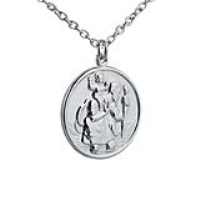 Silver 30mm round St Christopher Pendant with a 2.5mm wide cable Chain 18 inches