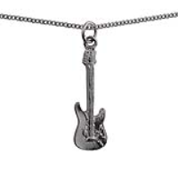 Silver 30x10mm Guitar Pendant with a 1.3mm wide curb Chain 20 inches