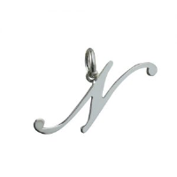 Silver 30x11mm plain palace script Initial N Pendant