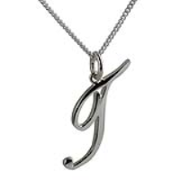 Silver 30x14mm plain palace script Initial T Pendant with a 1.3mm wide curb Chain 18 inches