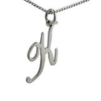 Silver 30x15mm plain palace script Initial K Pendant with a 1.3mm wide curb Chain 24 inches