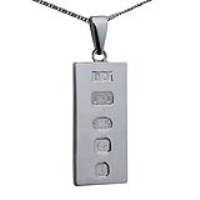 Silver 30x15mm solid display hallmark Ingot 1/2oz Pendant on a bail loop with a 1.3mm wide curb Chain 20 inches
