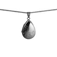 Silver 30x20mm teardrop half hand engraved Locket with a 1.3mm wide curb Chain 22 inches