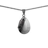 Silver 30x20mm teardrop hand engraved celtic design Locket with a 1.3mm wide curb Chain 24 inches