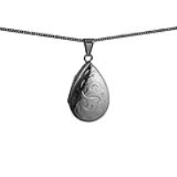 Silver 30x20mm teardrop hand engraved Locket with a 1.3mm wide curb Chain 22 inches