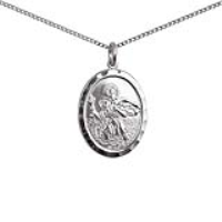 Silver 30x21mm oval diamond cut edge St Christopher Pendant with a 1.3mm wide curb Chain 18 inches