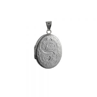 Silver 30x24mm oval hand engraved flat Locket