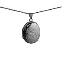 Silver 30x24mm oval hand engraved Locket with a 1.3mm wide curb Chain 24 inches