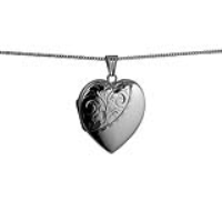 Silver 30x28mm heart shaped half hand engraved Locket with a 1.3mm wide curb Chain
