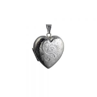 Silver 30x28mm heart shaped hand engraved 4 photo Family Locket