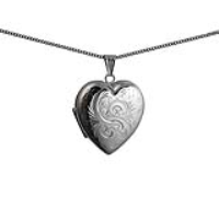 Silver 30x28mm heart shaped hand engraved 4 photo Family Locket with a 1.3mm wide curb Chain 20 inches