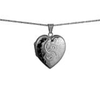 Silver 30x28mm heart shaped hand engraved Locket with a 1.3mm wide curb Chain
