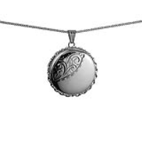 Silver 31mm round half hand engraved twisted wire edge Locket with a 1.3mm wide curb Chain 22 inches