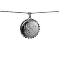 Silver 31mm round hand engraved twisted wire edge Locket with a 1.3mm wide curb Chain 18 inches