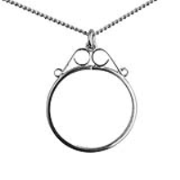 Silver 31x25mm one Bob or one shilling coin mount with 2 scrolls Pendant with a 1.3mm wide curb Chain 18 inches