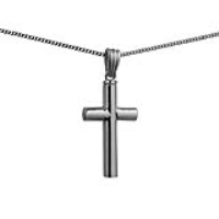 Silver 32x18x4mm handmade plain Memorial Cross with a 1.3mm wide curb Chain 20 inches