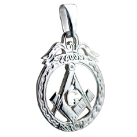 Silver 32x25mm hand engraved Masonic emblem in a circle with G Pendant on a bail loop