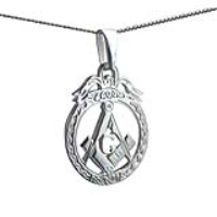 Silver 32x25mm hand engraved Masonic emblem in a circle with G Pendant on a bail loop on a 1.3mm wide curb Chain 22 inches