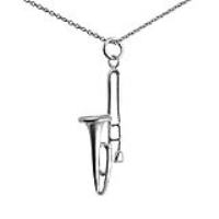 Silver 33x11mm Trombone Pendant with a 1mm wide rolo Chain 20 inches