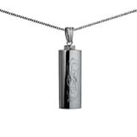 Silver 33x13x10mm handmade traditional scroll engraving oval Memorial Cylinder with a 1.3mm wide curb Chain