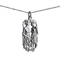Silver 33x17mm Gemini Zodiac Pendant with a 1.3mm wide curb Chain 18 inches