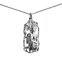 Silver 33x17mm Libra Zodiac Pendant with a 1.3mm wide curb Chain 18 inches