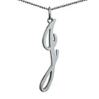 Silver 34x7mm plain palace script Initial J Pendant with a 1.3mm wide curb Chain