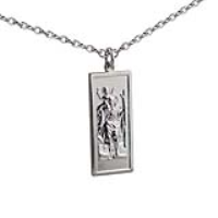 Silver 35x15mm rectangular St Christopher Pendant with a 2.5mm wide cable Chain 24 inches