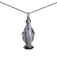 Silver 35x16mm full figure Madonna Pendant with a 1.3mm wide curb Chain 24 inches