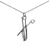 Silver 35x20mm Scissors & Comb Pendant with a 1mm wide rolo Chain