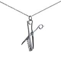 Silver 35x20mm Scissors & Comb Pendant with a 1mm wide rolo Chain 18 inches