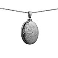 Silver 35x26mm handmade hand engraved oval Memorial Locket with a 1.3mm wide curb Chain 22 inches