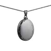 Silver 35x26mm handmade hand engraved scroll edge plain centre oval Memorial Locket with a 1.3mm wide curb Chain 24 inches