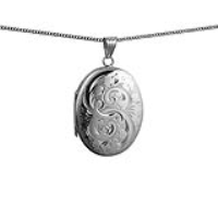 Silver 35x26mm oval hand engraved 4 photo Family Locket with a 1.3mm wide curb Chain 22 inches