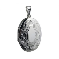 Silver 35x26mm oval hand engraved celtic pattern Locket