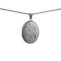 Silver 35x26mm oval hand engraved flat Locket with a 1.3mm wide curb Chain 20 inches