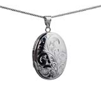 Silver 35x26mm oval hand engraved Locket with a 1.3mm wide curb Chain