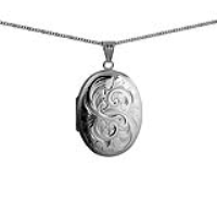 Silver 35x26mm oval hand engraved Locket with a 1.3mm wide curb Chain 18 inches