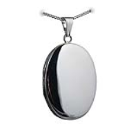 Silver 35x26mm oval plain Locket with a 1.3mm wide curb Chain 22 inches